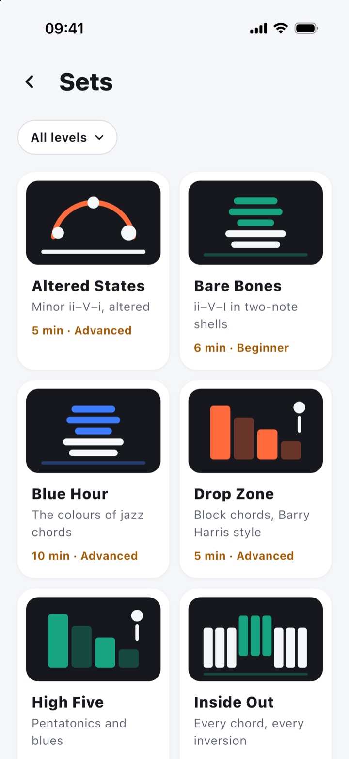 The sets: Altered States, Bare Bones, Blue Hour, Drop Zone, High Five and Inside Out.